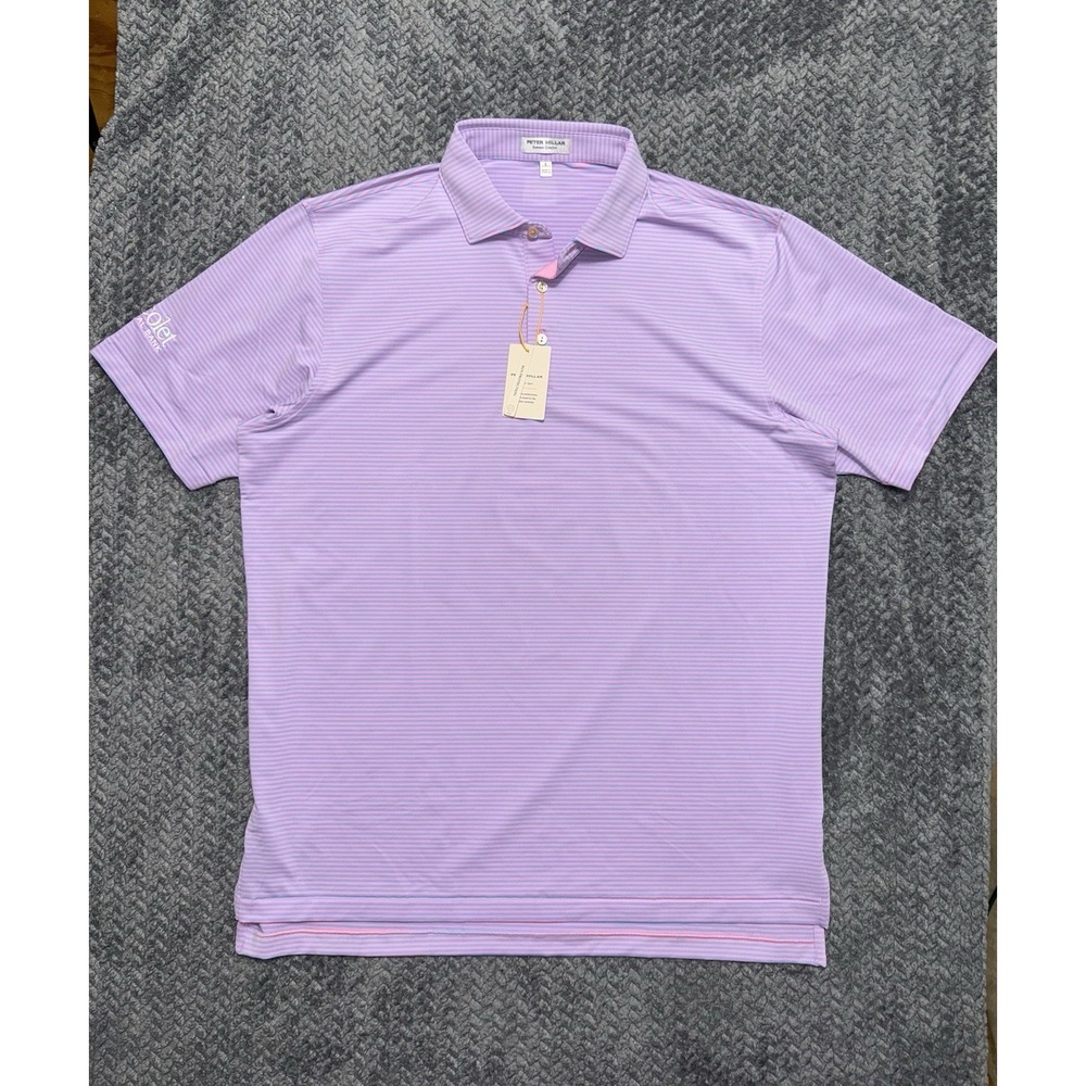 Peter Millar Summer Comfort Pink Striped Golf Polo Shoulder Embroidered Sz L NWT